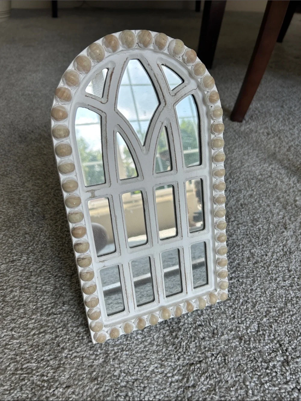 Hobby Lobby White Arched Windowpane Wall Mirror with Beige Bead Trim